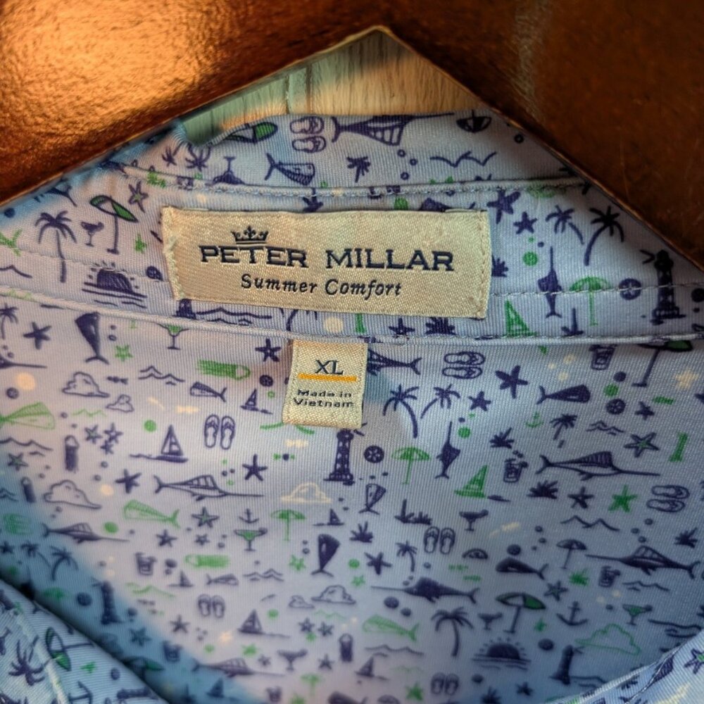 Peter Millar Summer Comfort Polo Shirt Men's XL Beach Print Golf Performance - Picture 4 of 7